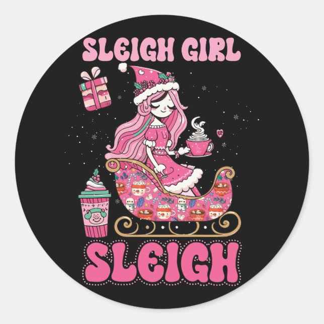 Sticker Rond Café de Noël rose super Sleigh Girl Sleigh Xm (Devant)