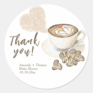 Sticker Rond Café en cours de préparation Baby shower Merci 