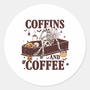 Sticker Rond Café Et Café Drôle Skeleton Halloween
