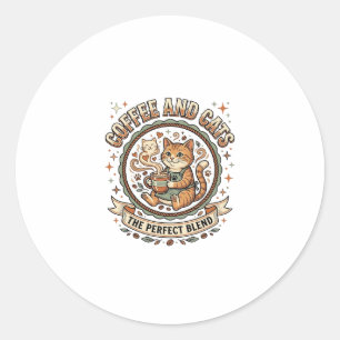 Sticker Rond Café Et Chats Chat Café Vintage Vecteur Art T-Shir