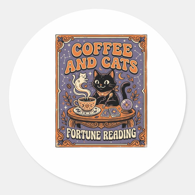 Sticker Rond Café Et Chats Chat Feuilles De Thé Café Lecture De (Devant)
