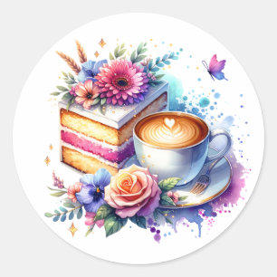 Sticker Rond Café et gâteau   Anniversaire du meilleur ami