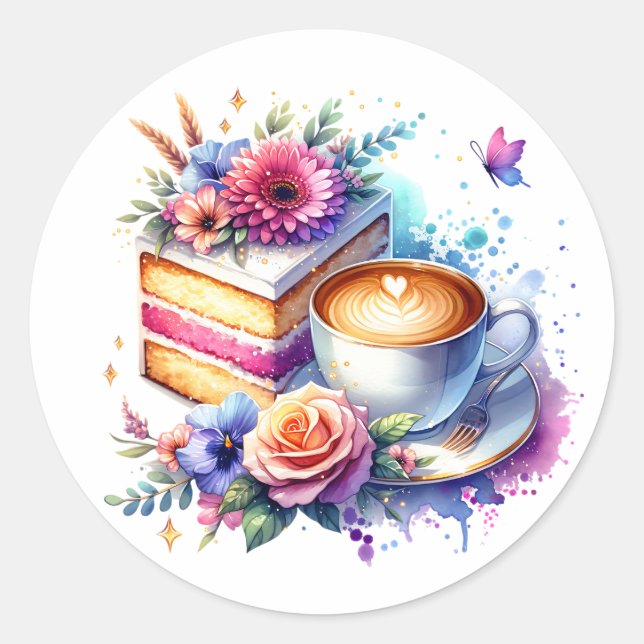 Sticker Rond Café et gâteau | Anniversaire du meilleur ami (Devant)