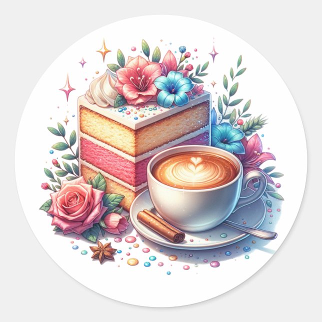 Sticker Rond Café et gâteau d'anniversaire (Devant)