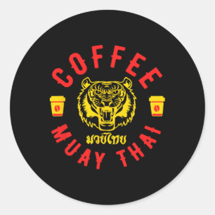 Sticker Rond Café et Muay Thai Cadeau drôle de kickboxing MMA 