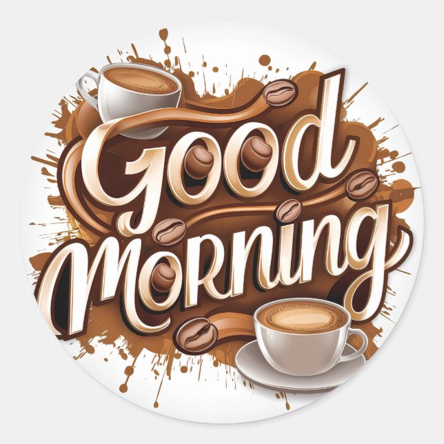 Sticker Rond Café et pains du bon matin #7 (Devant)