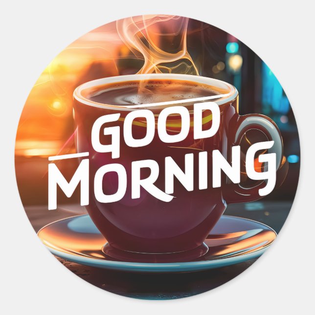 Sticker Rond Café et pains du bon matin #8 (Devant)