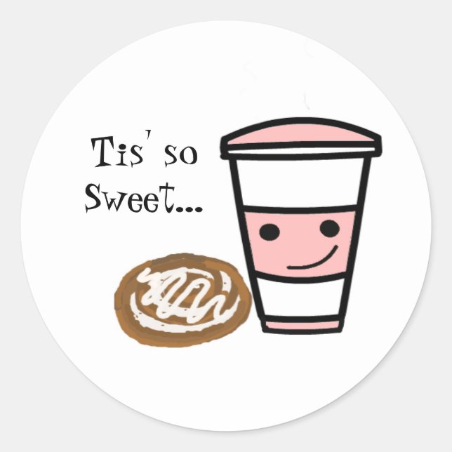 Sticker Rond Café et petit pain à la cannelle (Devant)