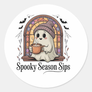 Sticker Rond Café fantôme mignon Halloween