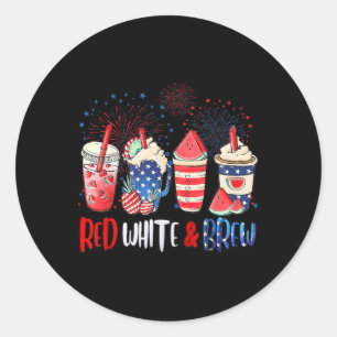 Sticker Rond Café glacé blanc brun rouge Latte 4 juillet Patri