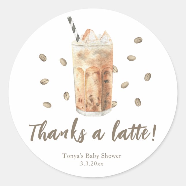 Sticker Rond Café glacé brassage Baby shower Merci un latte (Devant)