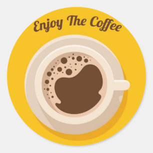 Sticker Rond Café Hot Cup Design Papier Boutique Boisson