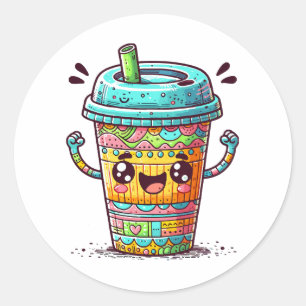 Sticker Rond Café Kawai