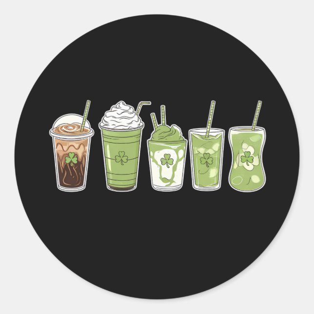 Sticker Rond Café Latte Green Cute Irish St Patrick's Day (Devant)