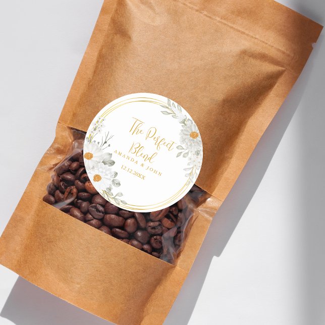 Sticker Rond Café Mariage Fleur Blanche Parfait (Créateur téléchargé)