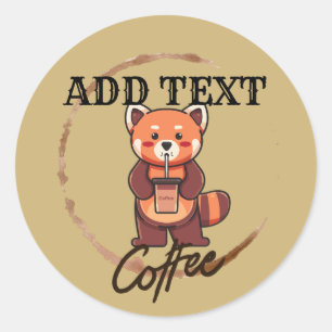 Sticker Rond Café moderne redpanda Tea personnalisé Nom de la b