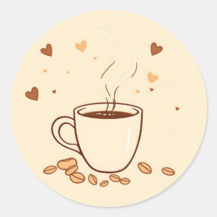 Sticker Rond Café Mug et vapeur en style Doodé