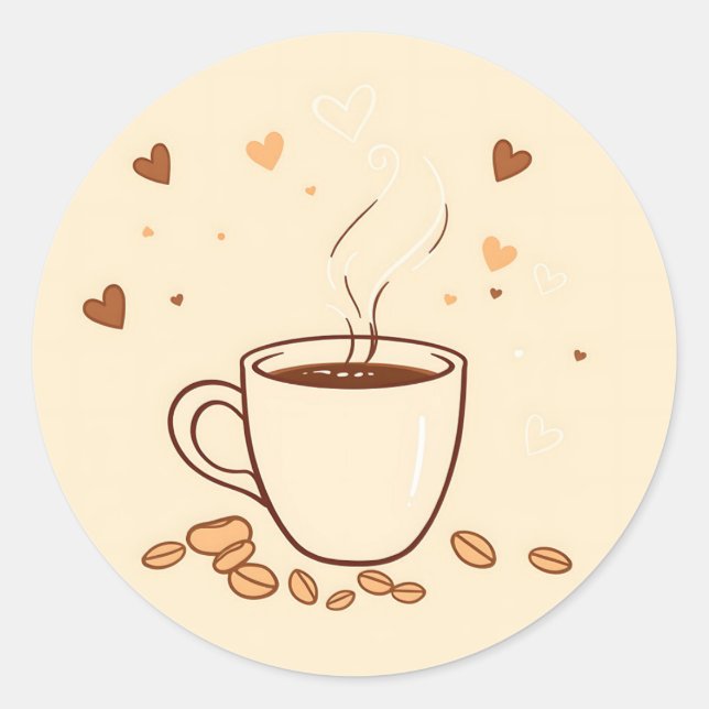 Sticker Rond Café Mug et vapeur en style Doodé (Devant)