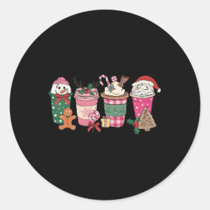 Sticker Rond Café Noël Gingerbread Femmes roses Latte Cosy