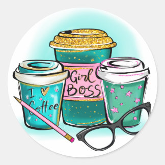 Sticker Rond Café, Patron de fille