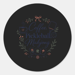 Sticker Rond Café Pickleball Mahjong Jeu Mahj