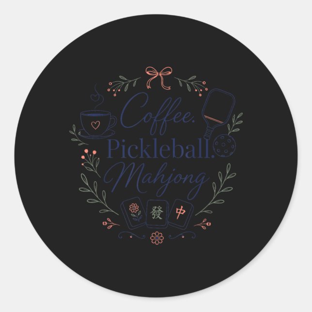 Sticker Rond Café Pickleball Mahjong Jeu Mahj (Devant)