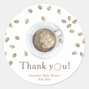 Sticker Rond Café qui coule Baby shower Merci 