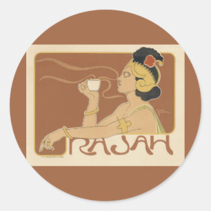 Sticker Rond Café Rajah Art Nouveau vintage, Dame mit Kaffee