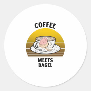 Sticker Rond Café rencontre bagel Retro coucher de soleil vinta