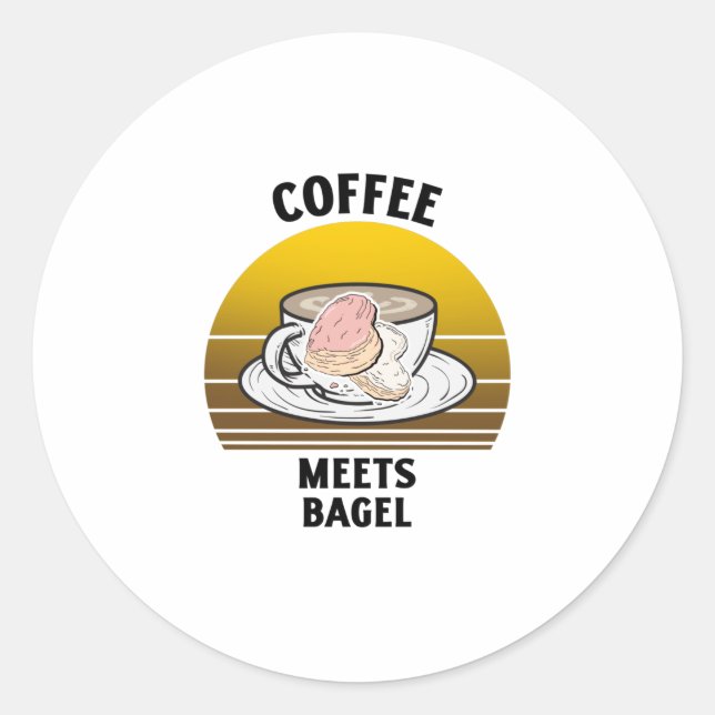 Sticker Rond Café rencontre bagel Retro coucher de soleil vinta (Devant)