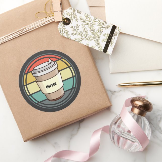 Sticker Rond Café rétro boisson chaude pour aller (Cadeaux)