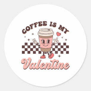 Sticker Rond Café Rétro Groovy Est Mon Café De La Saint Valenti