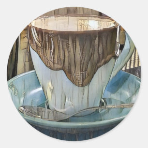 Sticker Rond Café Time Cubism Art, Café Mug