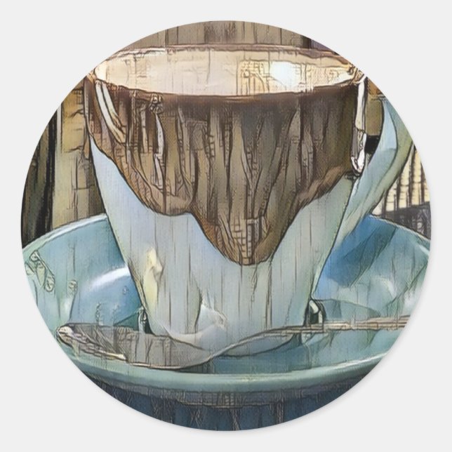 Sticker Rond Café Time Cubism Art, Café Mug (Devant)