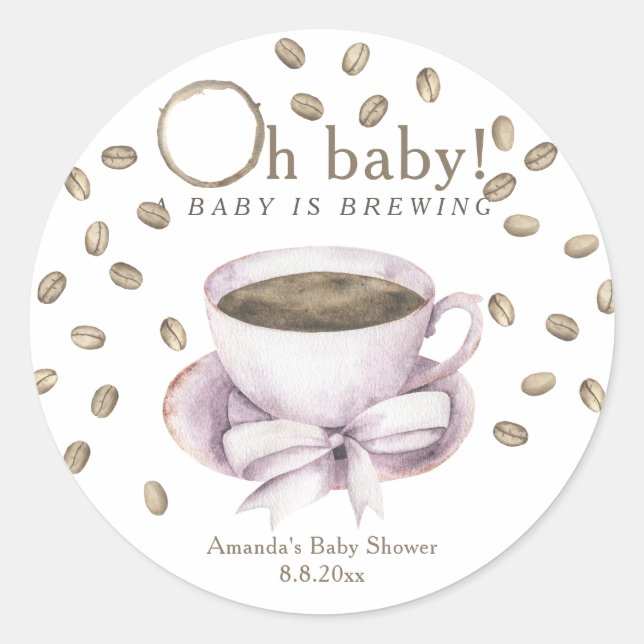 Sticker Rond Café Un bébé brasse Baby shower fille (Devant)