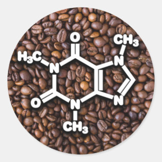 Sticker Rond Caféine Molécule Coffee Fèves