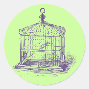 Sticker Rond Cage vintage d'oiseaux