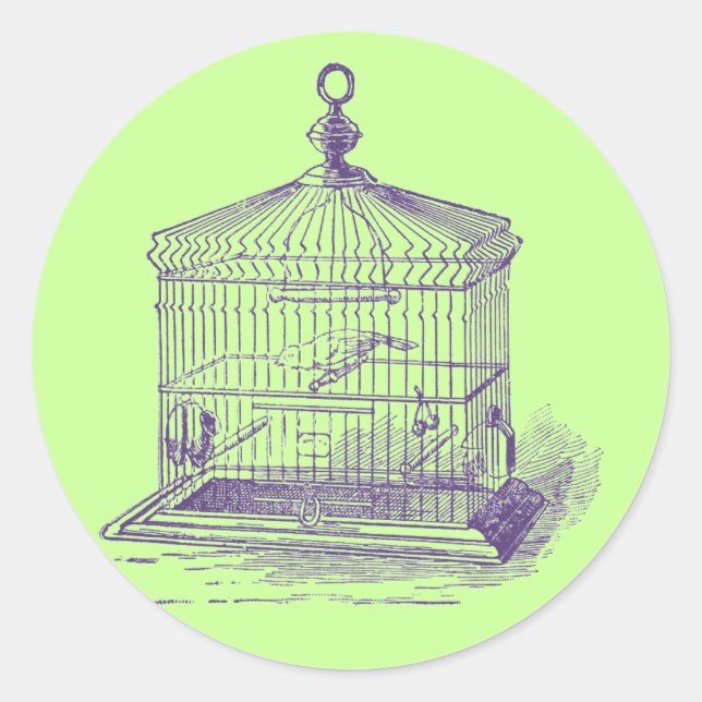 Sticker Rond Cage vintage d'oiseaux (Devant)