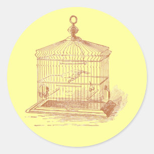 Sticker Rond Cage vintage d'oiseaux