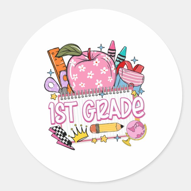 Sticker Rond Cahier Apple Retour à l'école pour Enseignant de 1 (Devant)