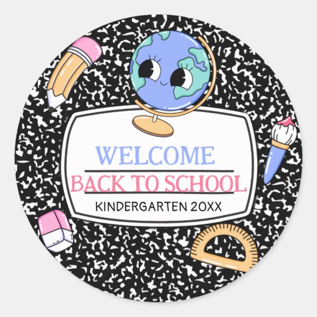 Sticker Rond Cahier de composition de retour à l'école (Devant)
