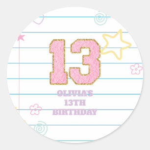 Sticker Rond Cahier de notes pastel Varsity élégant 13e anniver