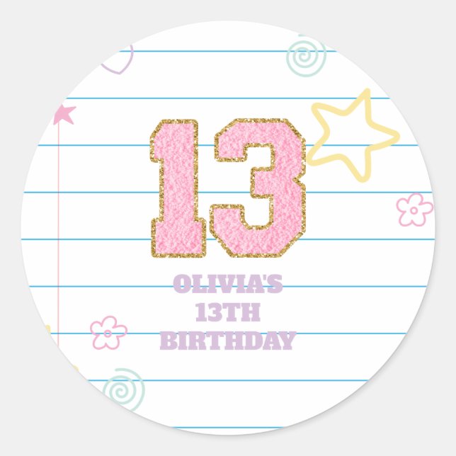 Sticker Rond Cahier de notes pastel Varsity élégant 13e anniver (Devant)
