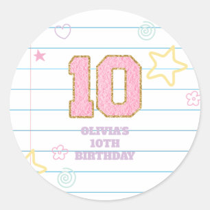 Sticker Rond Cahier de notes Varsity preppy pastel patch 10e an