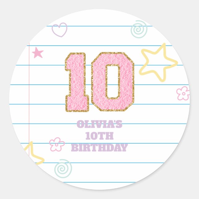 Sticker Rond Cahier de notes Varsity preppy pastel patch 10e an (Devant)