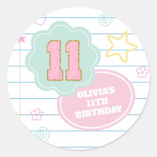 Sticker Rond Cahier Varsity prépa pastel patch 11e anniversaire