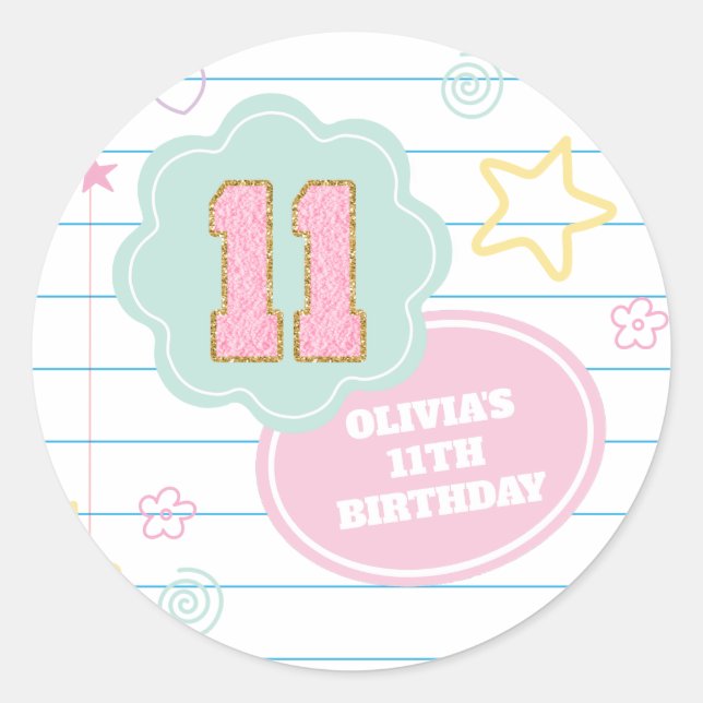Sticker Rond Cahier Varsity prépa pastel patch 11e anniversaire (Devant)