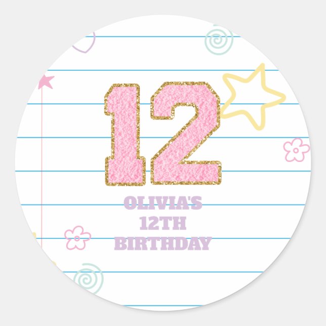 Sticker Rond Cahier Varsity preppy pastel patch 12e anniversair (Devant)