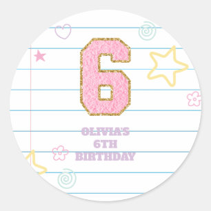 Sticker Rond Cahier Varsity preppy pastel patch 6e anniversaire
