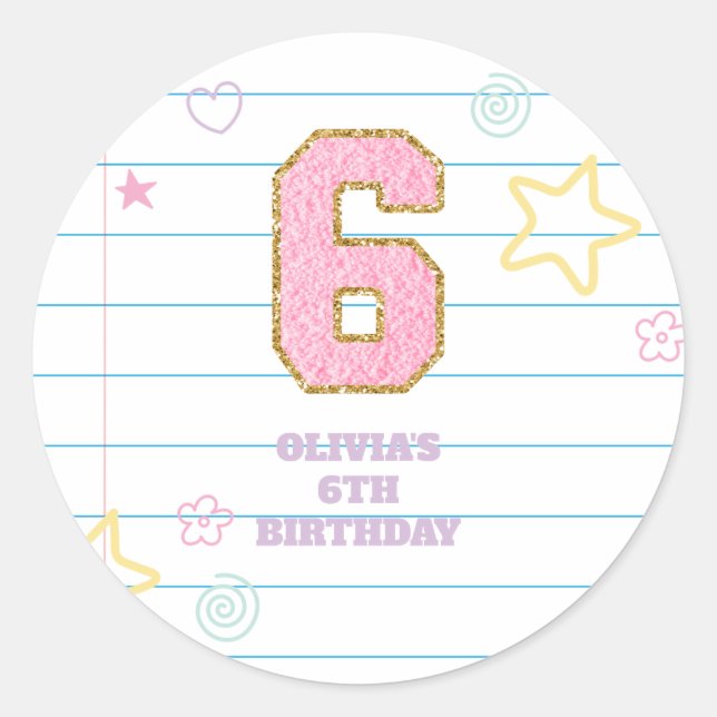Sticker Rond Cahier Varsity preppy pastel patch 6e anniversaire (Devant)